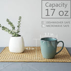 Bosmarlin Ceramic Coffee Mug Set of 4, 17 Oz, Coffee Cups with Big Handle, Microwave Safe, Unique Reactive Glaze (Lake Green, 17 Oz)