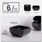 DELLING 6 Oz Square Porcelain Ramekins Set of 6, Oven Safe Creme Brulee Ramekins - Black Ceramic Souffle Dishes, Dishwasher Microwave Freezer Safe Baking Cups for Dessert Custard Pudding