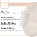 LIYH 28 Pcs Beige Wheat Straw Dinnerware Plates and Bowls Sets, Plastic Plates Reusable, Dinnerware Set for 4, Dish Set for Kitchen & Camping