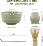 Matcha Whisk Set, 8pcs Japanese Ceremonial Matcha Kit include Mixing Bowl with Spout, Bamboo Whisk and Holder, Bamboo Matcha Scoop and Spoon for Matcha Tea Lovers