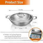 DELARLO Tri-Ply Stainless Steel Wok Pan With Lid, Fast & Even Heat 12Inch Large Stir Frying pan, Induction Saute Pan, Dishwasher Safe Cooking Pan, Induction, Broiler Safe 600℉