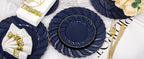 YOUBET 150PCS Blue Plastic Plates - Gold Plastic Silverware - Heavy Duty Navy Blue Disposable Plates include 50 Plates, 25 Forks, 25 Knives, 25 Spoons, 25 Napkins for Wedding Birthday Parties
