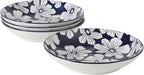 Gibson Home Heritage Sky 4-Piece Pasta Bowl Set, 8 Inch Round Stoneware Bowls, Blue & White Floral Design, Decorative Everyday Use