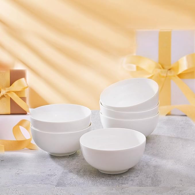 AntoKueh 5 Inch Ceramic Cereal Bowls, 16 Ounces Small Bowls Set of 6,Off-White Dipping Bowls for Kitchen,Dessert, Fruits, Snack,Microwave and Dishwasher Safe