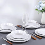 Webbylee 12-Piece Melamine Dinnerware Set for 4 – Unbreakable Plates & Bowls, Lightweight, Two-Tone White & Grey, Ideal for Family Meals, Camping, Picnic, Parties