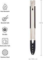 KitchenAid Silicone Tipped Side Locking Tongs, Black, 12 Inch