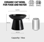 6.2 Inch Extra Wide Elevated Ceramic Cat Bowls, Food and Water Bowl Set for Elder Big Cats Small Dogs, Raised Design for Pet Easy Eating, Protect Cat's Spine Set of 2(Black)