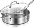 LOLYKITCH 6 QT Tri-Ply Stainless Steel Sauté Pan with Lid,Deep Frying Pan,Large Skillet,Jumbo Cooker,Induction Cooking Pan,Oven Safe and Detachable Handle.