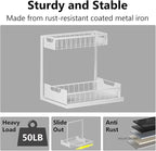 Ceetug Under Kitchen Sink Organizers and Storage Pull Out 2 Tier Metal Bathroom Cabinet Organizer (White, 2 Pack)