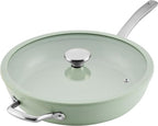 Circulon Halo with LaserDefense Ceramic Nonstick Frying Pan with Helper Handle and Lid, Made Without PFAS, Compatible with All Stovetops, Dishwasher and Oven Safe, 12 Inch Skillet - Sage
