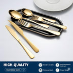 GPY Gold Silverware Set with Steak Knives, 36-Piece Stainless Steel Flatware Set Service for 6, Titanium Plated Gold Cutlery with Mirror Finish, Dishwasher Safe for Wedding, Party & Gift