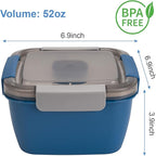 Freshmage Salad Lunch Container To Go, 2 Packs 52-oz Salad Bowls with 3 Compartments, Salad Dressings Container for Salad Toppings, Snacks, Men, Women (Blue+Green)