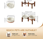 Havniva Ceramic 0.9 Cup Raised Slow Feeder Dog Food and Water Bowl Set, Elevated 6.1inch Bowl and 6.1inch Dish with Acacia Wood Stand for Small Dogs(2 x Vanilla White+ Stand)