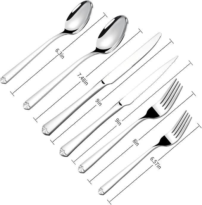 60 Piece Silverware Set with Steak Knives for 10, Prendcyx Stainless Steel Flatware Set, Food-Grade Tableware Cutlery Set Includes Forks Spoons Knives, Mirror Polished, Dishwasher Safe