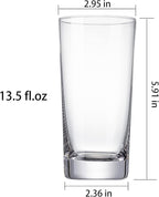 Drinking Glasses Set of 6, 13.5oz Highball Glass Cups with Heavy Base, Water Glasses for Kitchen and Dining, Lead-free Glassware Tumblers for Juice, Iced Coffee, Cocktails, Dishwasher Safe