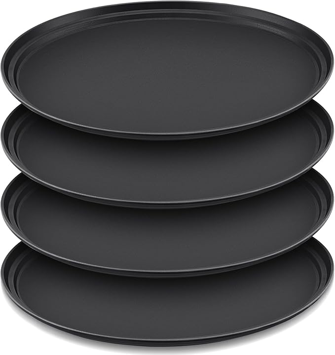 FillTouch 4 Pcs Restaurant Serving Trays PP Plastic Non Slip Rubber Lined Large Oval Tray for Kitchen Dining Room Cafeterias Fast Food Service (24 x 29 Inch,Black)