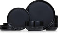 Vase and Vessel Ceramic Dinnerware Set, 12-Piece Service for 4, Soup Bowls (31.5 oz), Salad Plates (7.5"), Dinner Plates (10.5"), Round, Microwave and Dishwasher Safe, Black, Cambridge Classics