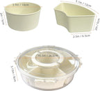 Small Divided Serving Tray with Lid and Handle, Stackable Snackle Box Container for Fruits Candy Organizer, Portable Spinning Rounded Veggie Tray for Kitchen, Party, Trave and Picnic-2 Pack