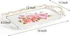 Nicunom 3 Pack Melamine Serving Tray with Handles, Floral Serving Trays Stackable Food Tray for Eating Unbreakable Large Serving Platter for Party, Decor, Home, Restaurant, Gift,16" L x 11" W