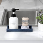 Small Silicone Bathroom Vanity Tray Rectangle Soap and Sponge Holder Kitchen Sink Organizer for Scrubber, Lotion Bottles, Perfume, Jewelry, Candle, Key Trinket Ring, Dark Blue