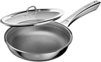 10 Inch Hybrid Nonstick Frying Pan, Stainless Steel Pan Non Stick Skillet, PFOA Free Cookware, Non Toxic Chef's Pan, Compatible with Electric, Gas and Induction, with Lid