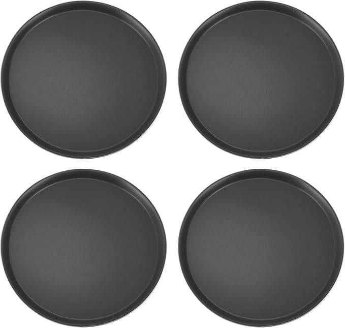QWORK 16-Inch Round Non-Slip Serving Trays – 4 Pack Rubber Surface Plastic Tray Set for Restaurant, Café & Bar