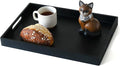 S310 Black Wood Serving Tray with Handles, 17 Inch Wooden Tray for Ottoman, Breakfast, Lunch, Dinner, Decorative Rectangular Tray for Living Room, Kitchen Counter, Outdoor