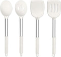 TeamFar Kitchen Utensils, 4 PCS Silicone Cooking Utensils with Stainless Steel Handle, for Nonstick Cookware Frying/Flipping/Draining, Non-toxic & Heat-proof, Non-scratch & Dishwasher Safe