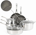 Martha Stewart Badgley Hybrid Nonstick 10 Piece TriPly Stainless Steel Pots and Pans Non-Toxic Kitchen Cookware Set - Laser Etched Perfect Sear Nonstick W/Stay Cool Handle Dishwasher & Induction Safe