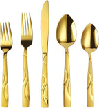 40 Pieces Gold Flatware Silverware Set, Stainless Steel Fork Spoon Knife Set Service for 8, Food Grade Cutlery Set 40-Piece, Dishwasher Safe