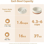 Havniva Ceramic 1.6 Cup Raised Slow Feeder Dog Bowl Set, Elevated 7.3inch Bowl and 8.2inch Dish with Acacia Wood Stand for Medium and Large Dogs(2 x Vanilla White+ Stand)