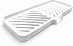 Happitasa Silicone Soap Dish Tray and Sponge Holder with Drain Chute and Feet | 3-Way Sloped Design | Bathroom and Kitchen Sink Organizer Caddy (White, 10"x4", 7.8 Ounces)