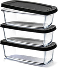 EATEX Glass Bread Pans for Homemade Bread Baking, 1.9 Quart Deep Rectangular Glass Food Storage Containers with Lids, 3 Bread Loaf Pans 3 Airtight Lids Black Microwave Oven & Freezer Safe