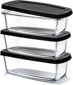 EATEX Glass Bread Pans for Homemade Bread Baking, 1.9 Qt Deep Glass Food Storage Containers with Lids, 3 Bread Loaf Pans 3 Airtight Lids