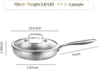 DELARLO Tri-Ply Stainless Steel Pan, 18/10 Frying Pan, Oven Safe Up to 600°F, Nontoxic Cookware, Compatible with All Cooktops Skillet, Durable, Fast Even Heat Fry Pan,9" Pan with Lid