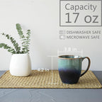 Bosmarlin Ceramic Coffee Mug Set of 4, 17 Oz, Coffee Cups with Big Handle, Microwave Safe, Unique Reactive Glaze(17 Oz, Pale Green)