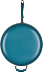 Rachael Ray Cucina Ceramic Nonstick Frying Pan/Skillet, Dishwasher Safe, 14 Inch Open Fry Pan - Marine Blue