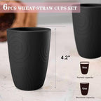Homienly Wheat Straw Drinkware 12oz Unbreakable Drinking Glasses 6-Piece Stackable Kithen Cups Dishwasher and Microwave Safe Cups for Everyday Family Meals, Entertaining-Black