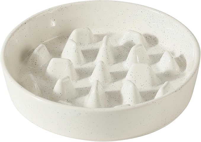 Havniva Ceramic 3.2 Cup Dog Bowl Slow Feeder, 9.5 inch Slow Pet Food Dish for Large Dog, Stop Bloat, Preventing Choking(Single Bowl, Vanilla White)