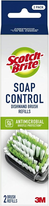 Scotch-Brite Soap Control Dishwand Brush Refills, Non-Scratch Scrub Brush Heads, Durable & Odor-Resistant, 6 Count (12 Total Refills)
