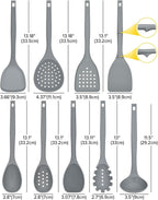 Silicone Cooking Utensils Set, 9 Pcs Heat Resistant Kitchen Utensils with Back Hooks, BPA Free Kitchen Tools with Spatulas, Spoons, Skimmer and Pasta Fork for Non Stick Cookware (GRAY)