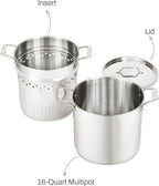 All-Clad Simply Strain Stainless Steel Stockpot, Multipot With Insert & Lid, 16 Quart Induction Oven Broiler Safe 600F, Strainer, Pasta Strainer with Handle, Steamer Pot, Pots and Pans, Silver