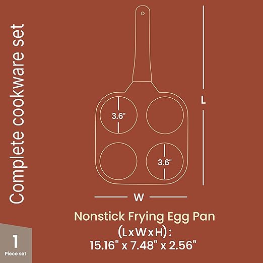 4-Cup Nonstick Frying Egg Pan Blue Marble, Granite Pancake Pan, PFOS & PFOA Free, Die-Cast Aluminum with Heat-Resistant Handle, 500°F Stove-Safe, Compatible with Induction, Gas & Electric Cooktops