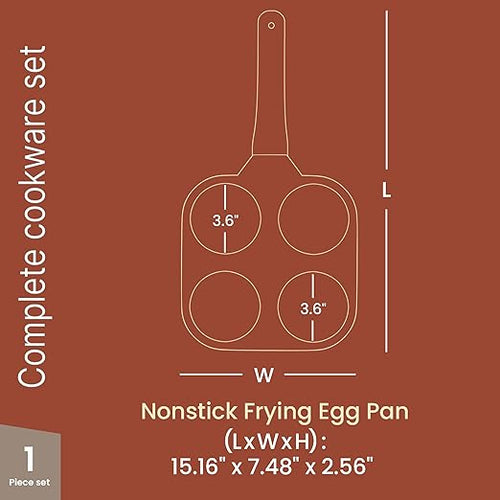 4-Cup Nonstick Frying Egg Pan Gray Marble, Granite Pancake Pan, PFOS & PFOA Free, Die-Cast Aluminum with Heat-Resistant Handle, 500°F Stove-Safe, Compatible with Induction, Gas & Electric Cooktops