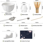 8 Pcs Matcha Whisk Set, HTRCXB Matcha Set with Ceramic Bowl, Bamboo Whisk & Holder, Scoop, Sifter, Measuring Spoon, Scoop Rest & Tea Towel, Complete Set for Beginners & Tea Lovers (Ceramic, White)