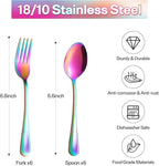 12 Pieces Spoons and Forks Set,Food Grade Stainless Steel Flatware Cutlery Set,6 Forks and 6 Spoons Silverware Set for Home,Kitchen,Restaurant-Mirror Polished & Dishwasher Safe(Rainbow)