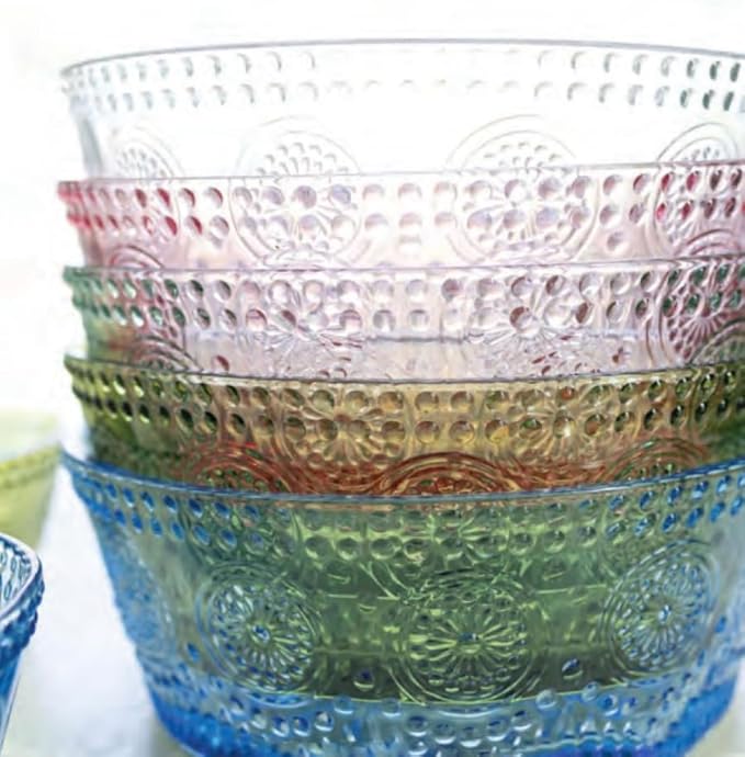 Boston International Vintage-Inspired Glass Serving Bowl with Embossed Floral Pattern for Salad Snacks Dinner, Large 7" x 2.75", Umber Codi