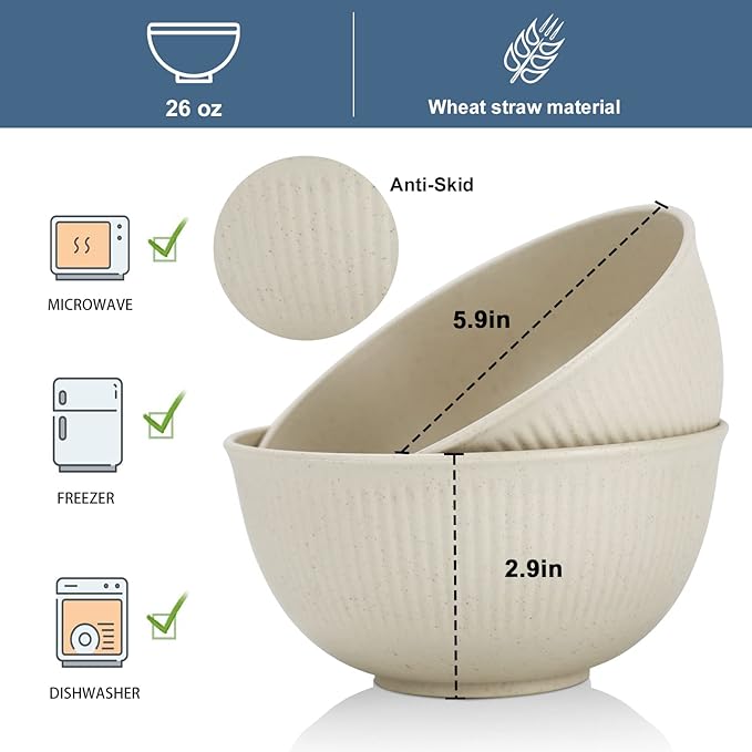 Wrova Wheat Straw Bowl Sets of 8,Unbreakable Cereal Bowl 26 OZ,Microwave and Dishwasher Safe Bowls,Kids Bowl suitable for Cereal,Salad,Snack and Soup. Winter-Snow Series