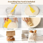 Sourdough Starter Kit, Banneton Bread Proofing Baskets Set, Sourdough Bread Baking Supplies Making Tools with Dough Scraper, Whisk, Bread Lame, Recipe