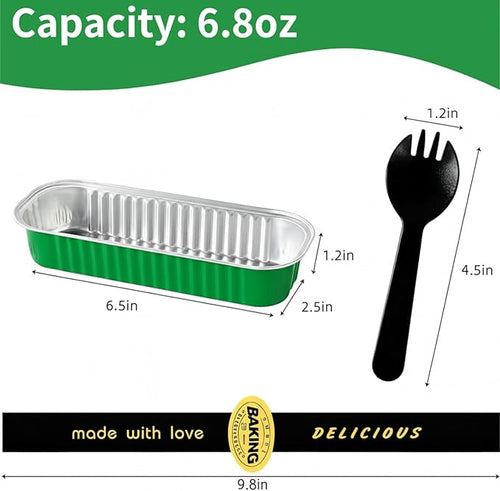 30 Pack 6.8oz Christmas Green Disposable Rectangular Aluminum Foil Mini Loaf Pans with Lids,Mini Cake Pans for Baking, Loaf Baking Pans, Small Containerfor for Patrick’s Day Party